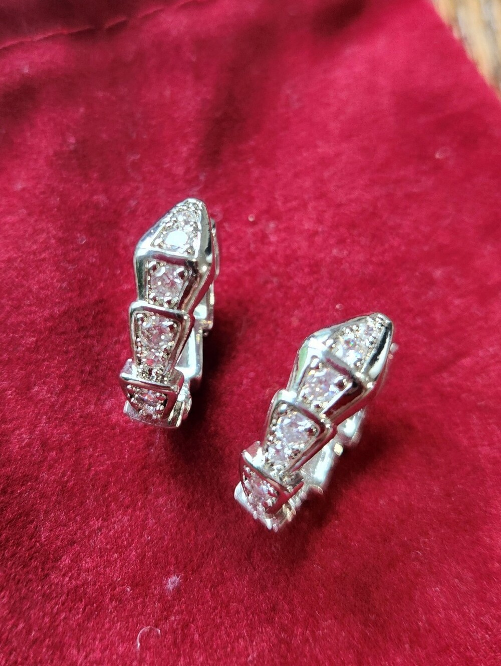 Silver Crystal Accent Clip-On Earrings in White -hoops
